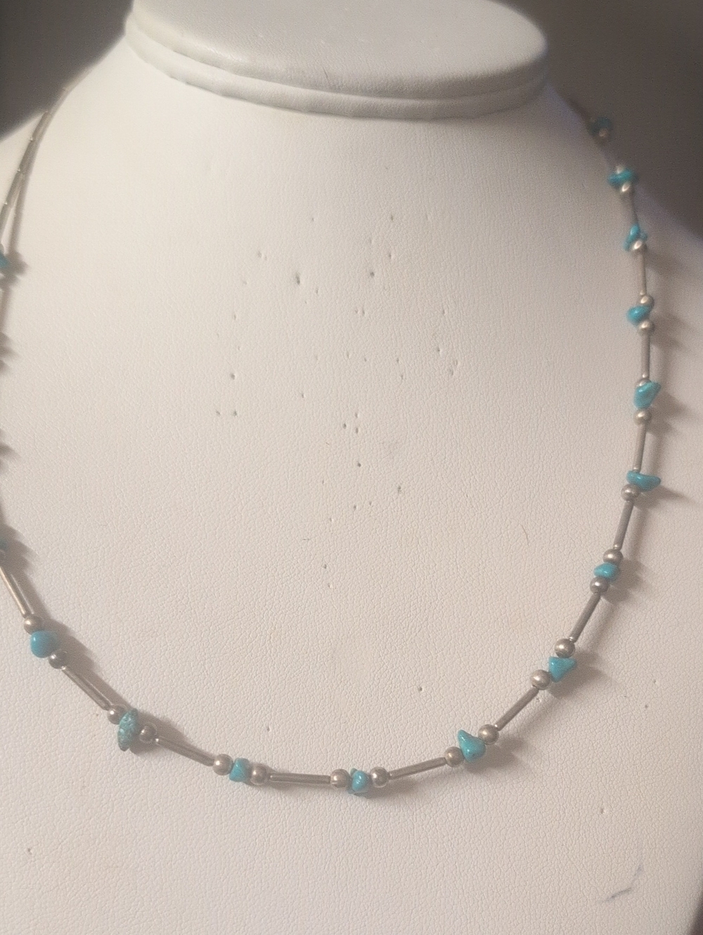 VTG   S. W. Liquid Silver and Turquoise Bead Necklace -